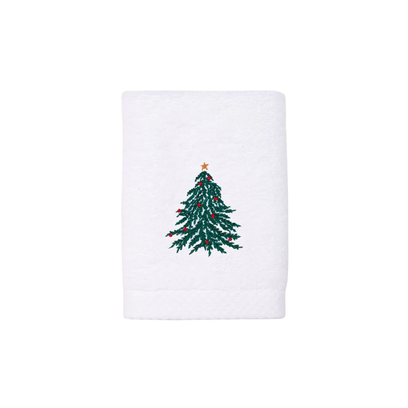 Toalhas de banho Luxus brancas, em algodão, com árvore e coroa de Natal bordadas