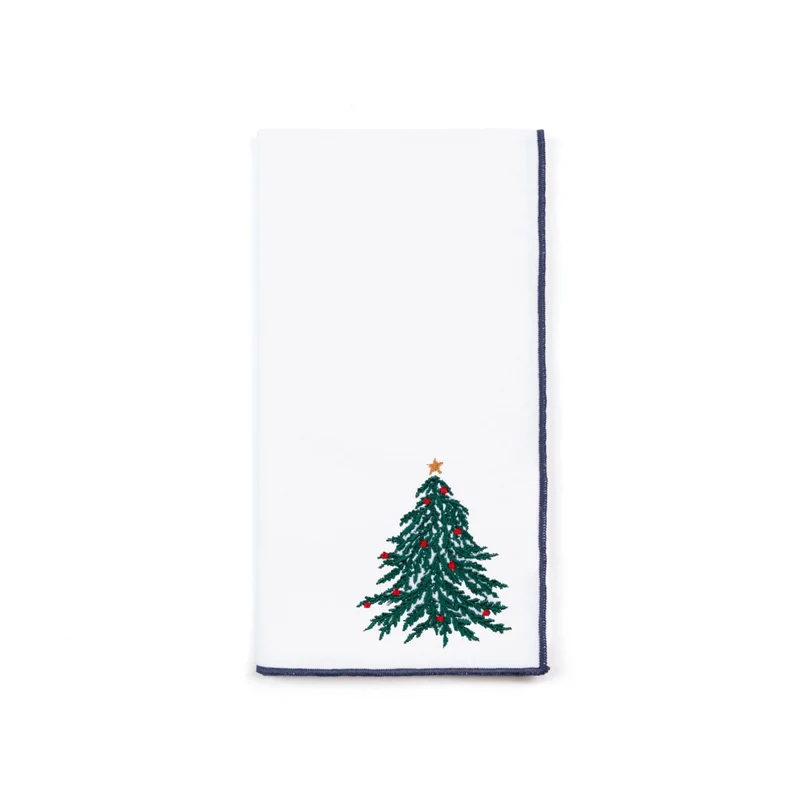 Roupa de mesa Nazaré branca, em algodão, com árvore e coroa de Natal bordadas