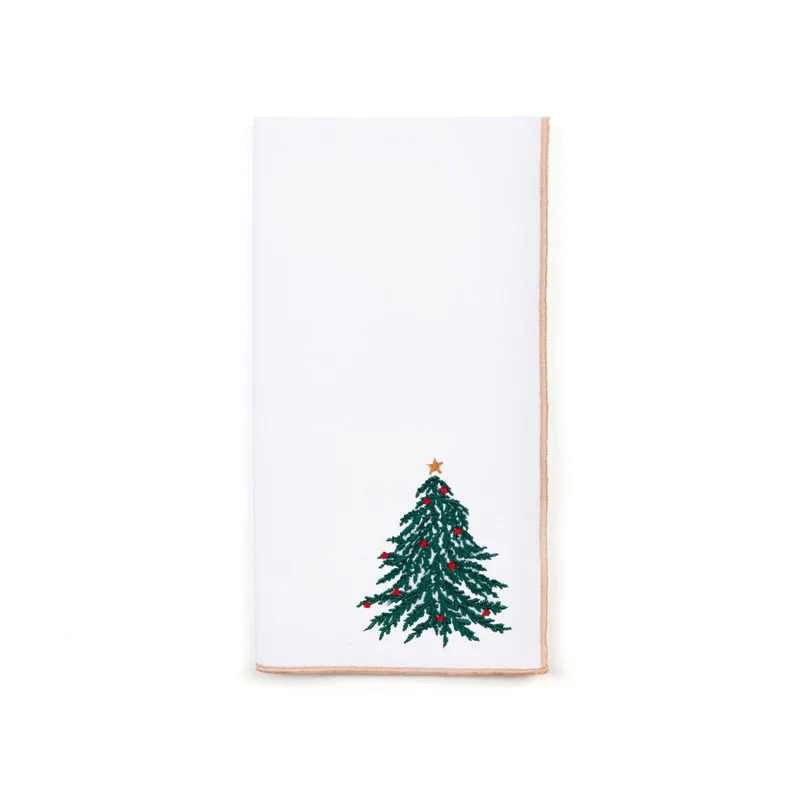 Roupa de mesa Nazaré branca, em algodão, com árvore e coroa de Natal bordadas