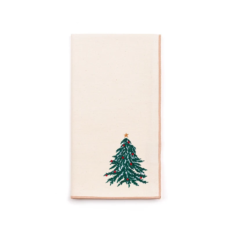 Roupa de mesa Nazaré em cru, em algodão, com árvore e coroa de Natal bordadas