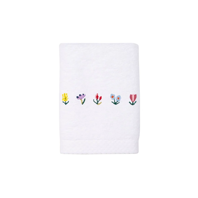 Toalhas de banho Luxus brancas, em algodão, com flores bordadas