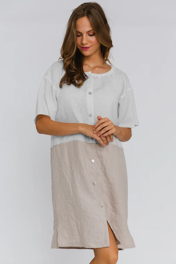 Camisón con mangas cortas de lino gris mineral – Gabi