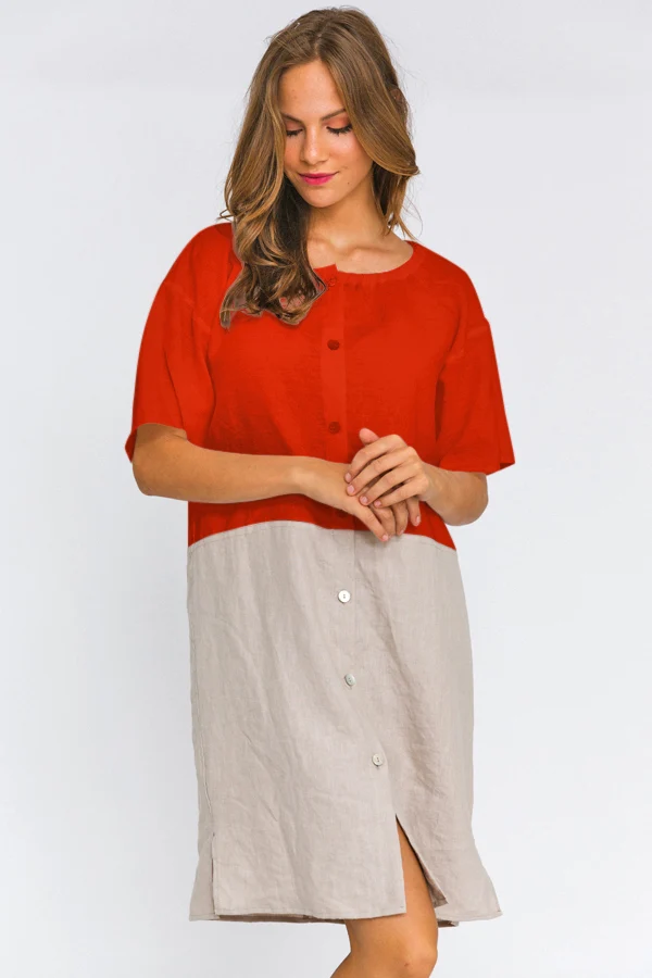 Camisón con mangas cortas de lino coral – Gabi