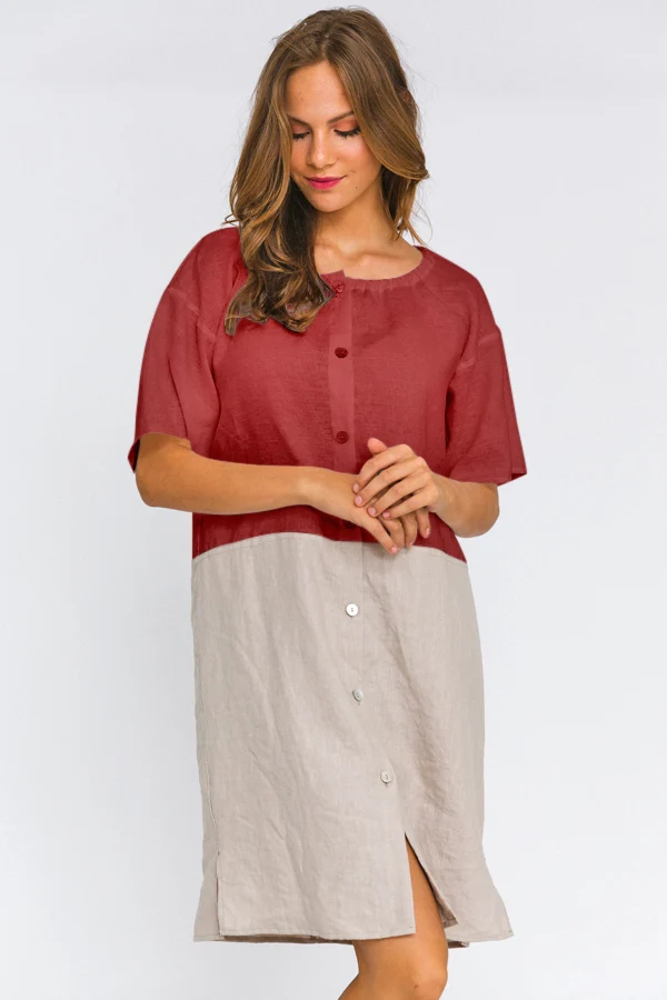 Camisón con mangas cortas de lino ladrillo – Gabi