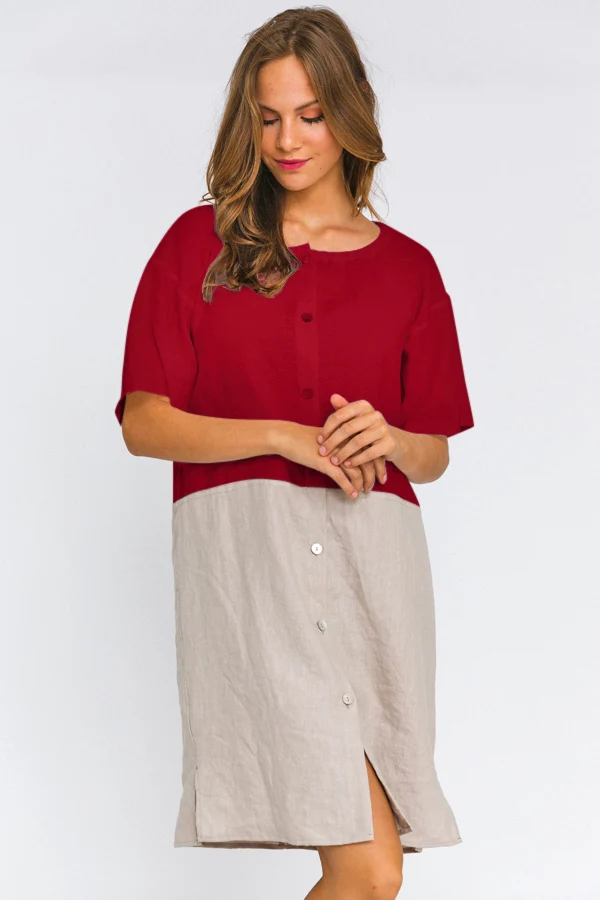 Camisón con mangas cortas de lino burdeos – Gabi