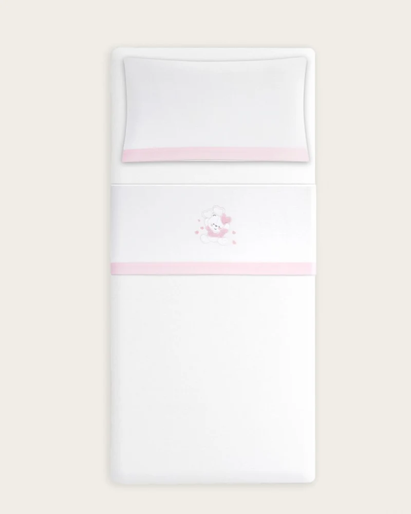 Juego de Sábanas Coralina Oso - Blanco/Rosa