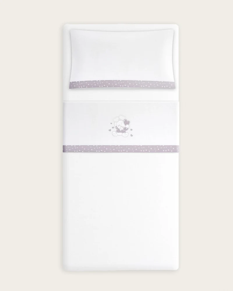 Juego de Sábanas Coralina Oso - Blanco/Gris