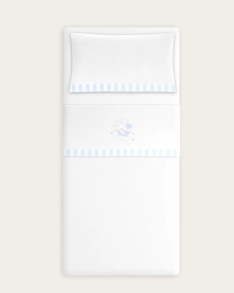 Juego de Sábanas Coralina Oso - Blanco/Azul