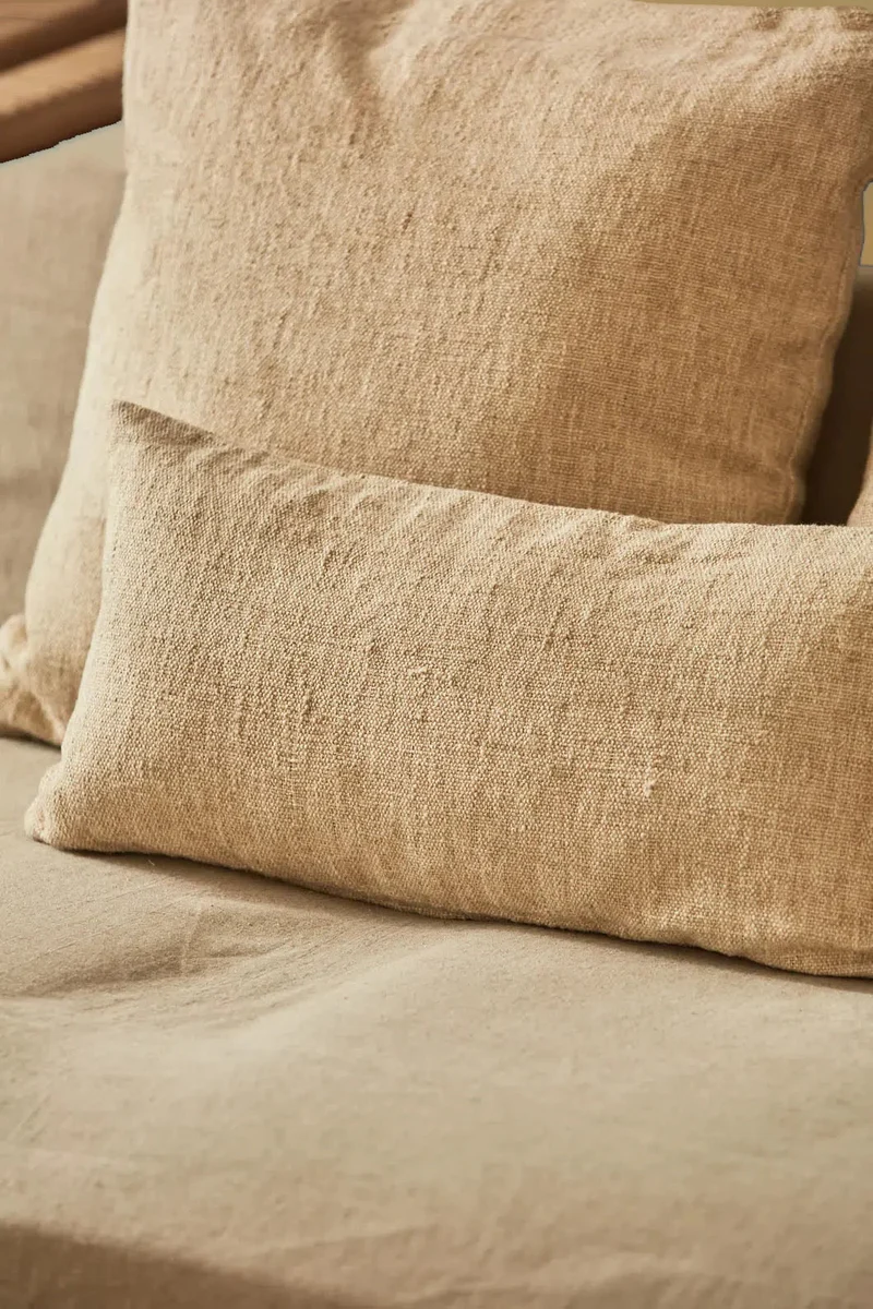 Funda de cojín de lino y algodón beige Arga