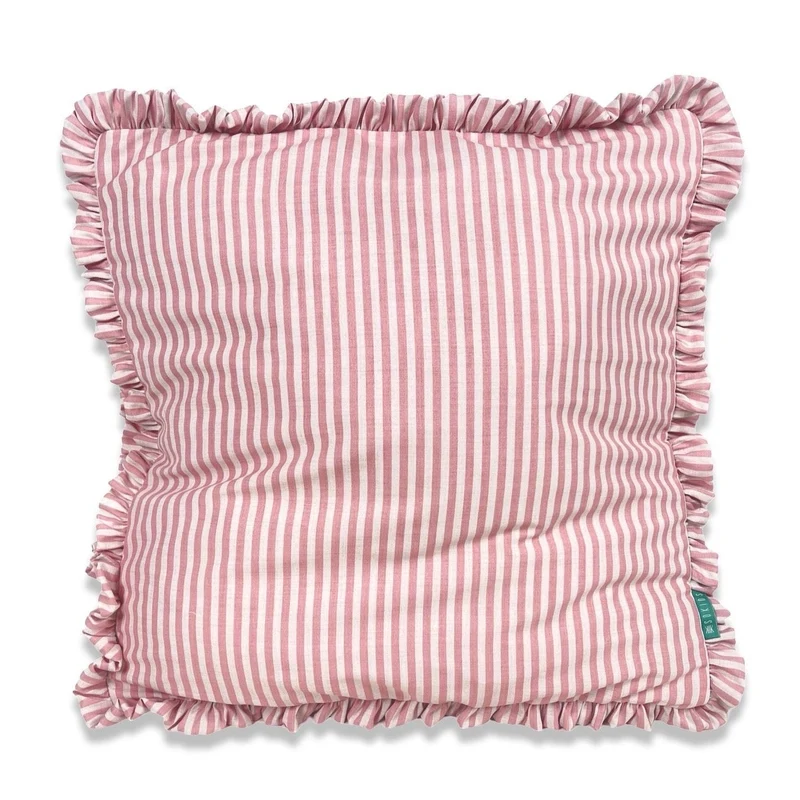 Funda Cojín con Platabanda y Volante Fruncido a Rayas XS Rosa