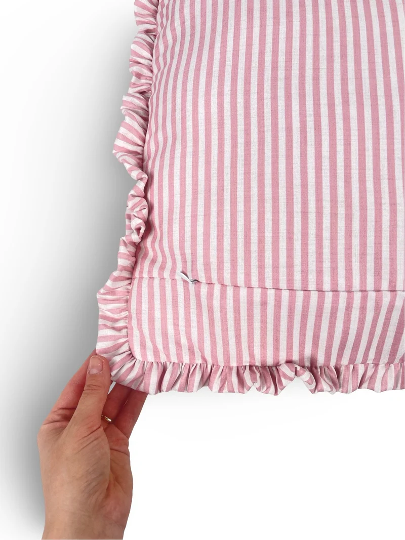 Funda Cojín con Platabanda y Volante Fruncido a Rayas XS Rosa