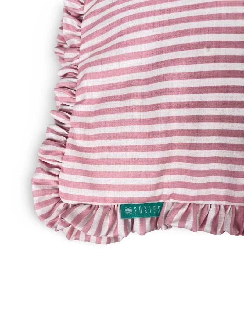 Funda Cojín con Platabanda y Volante Fruncido a Rayas XS Rosa