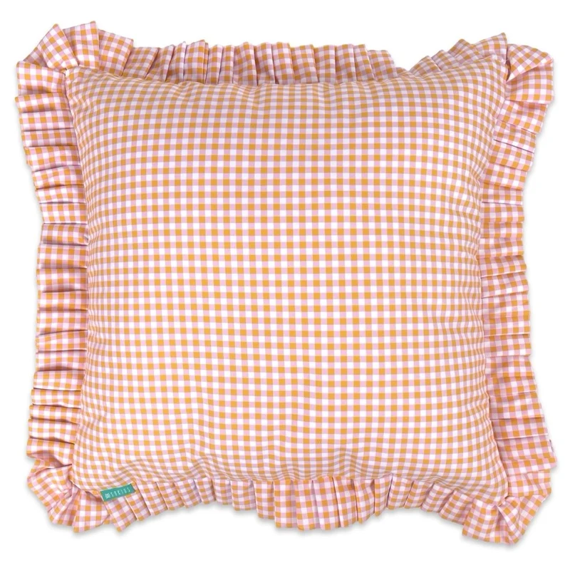 Funda Cojín con Volante a Tablas Vichy XS Rosa Amarillo
