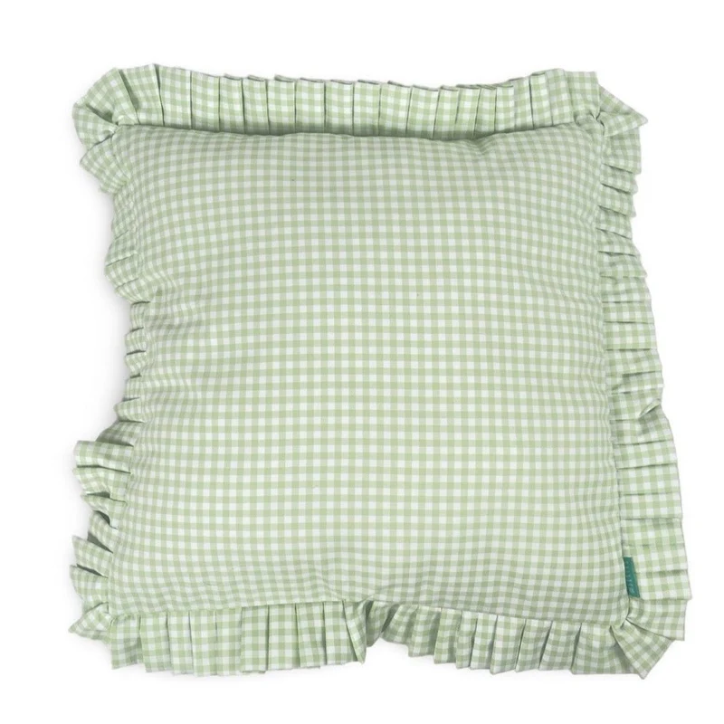 Funda Cojín con Volante a Tablas Vichy XS Pistacho