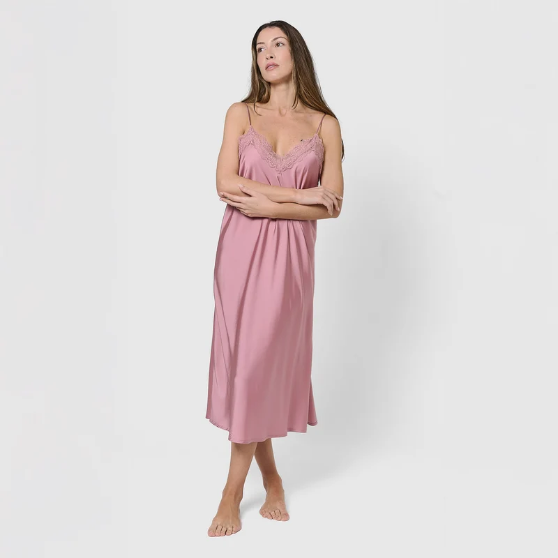 Camisón midi satén malva