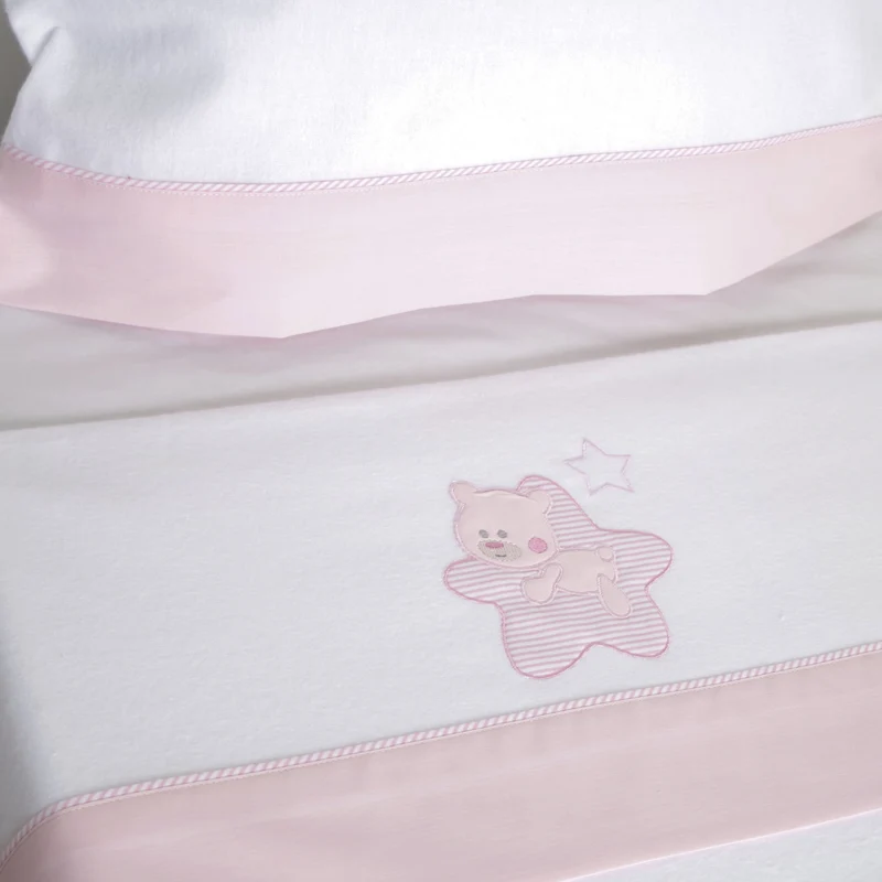 Juego de sábanas cuna franela star blanco/rosa