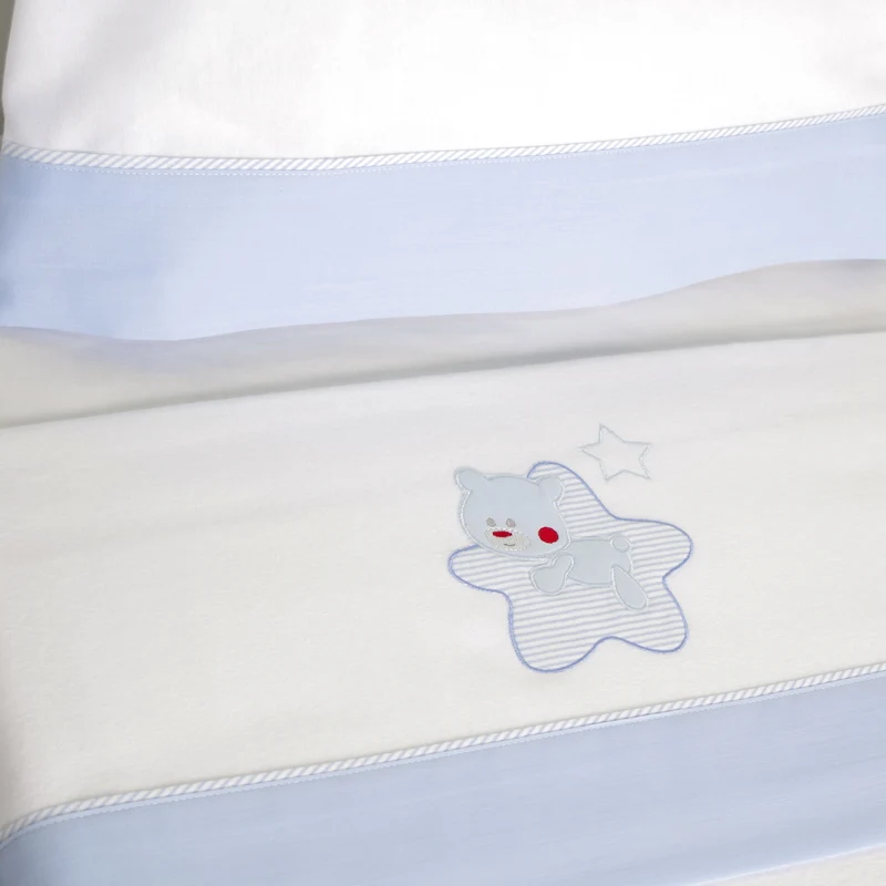 Juego de sábanas cuna franela star blanco/azul