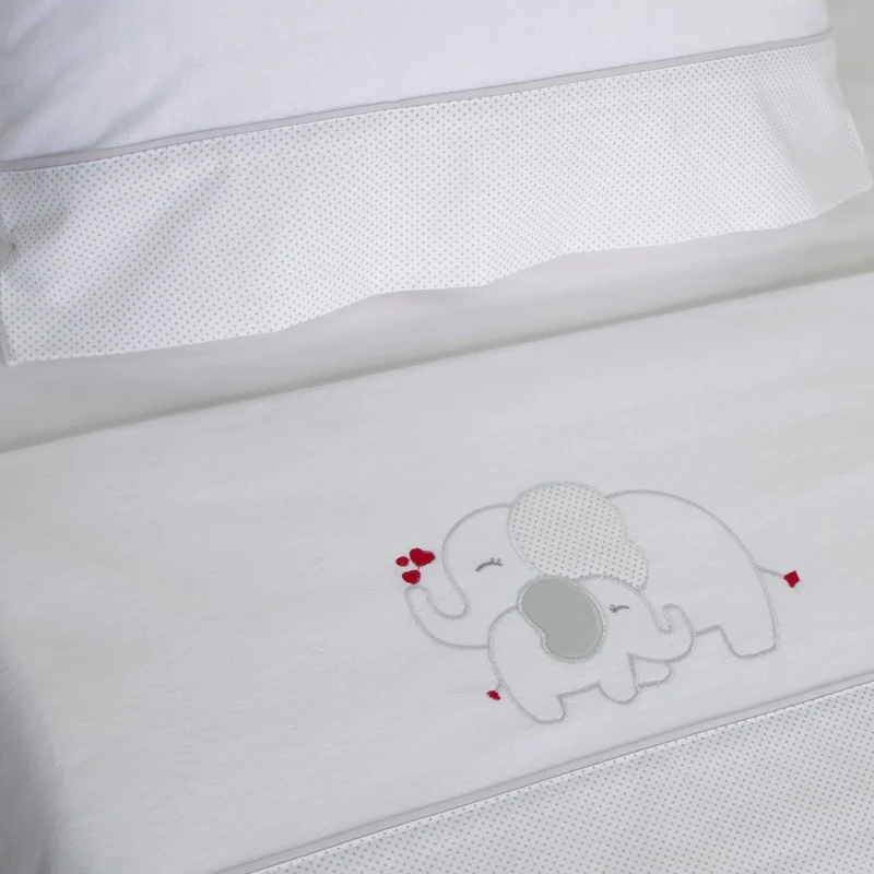 Juego de sábanas cuna franela elefante blanco/gris