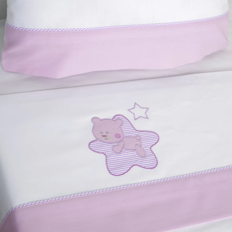 Juego de sábanas cuna star blanco/lila