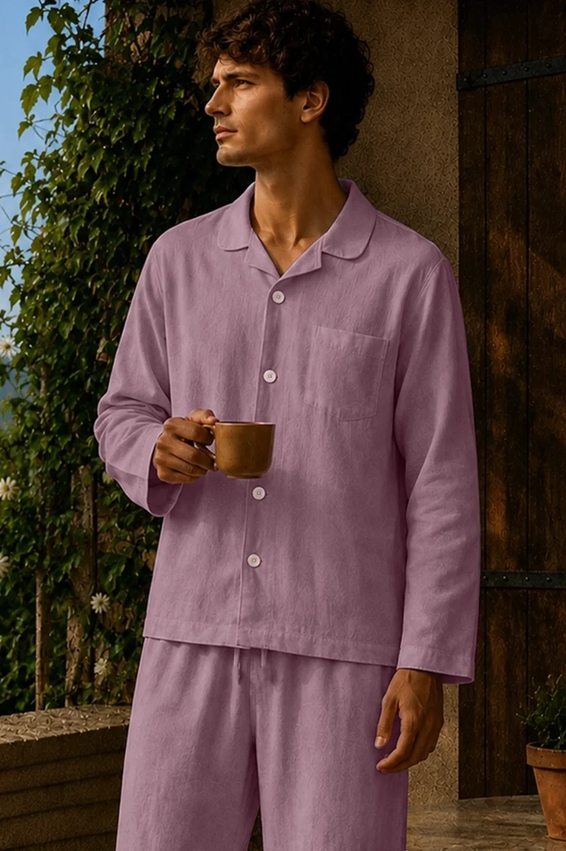 Camisa de pijama con mangas largas en lino lila - Diego