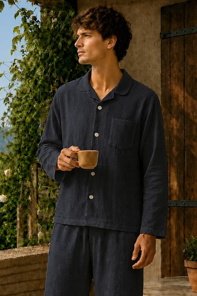 Camisa de pijama con mangas largas en lino tinta negra - Diego