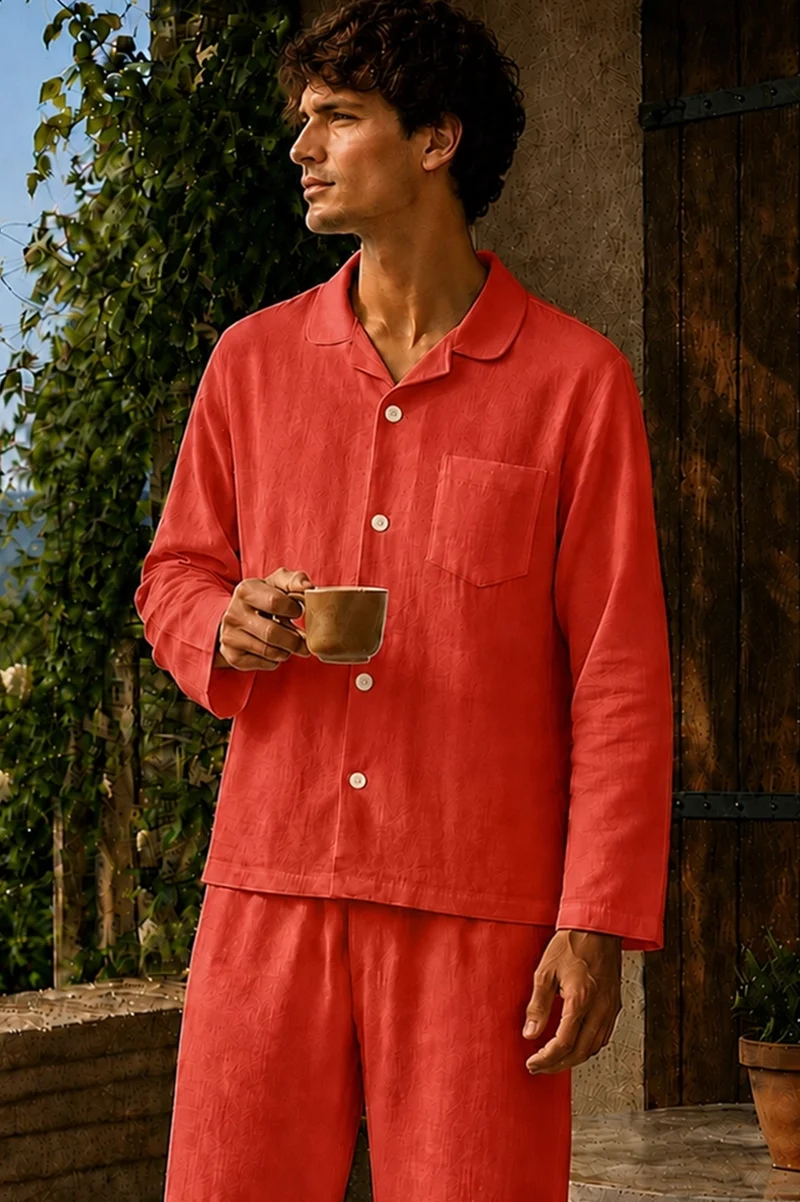 Camisa de pijama con mangas largas en lino coral - Diego
