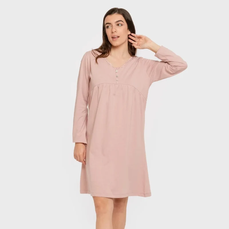 Camisón algodón manga larga encaje liso