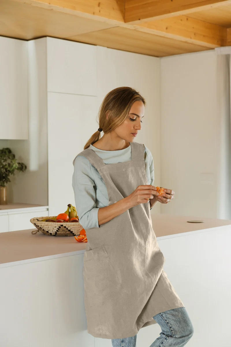 Delantal japonés de lino natural – Noa