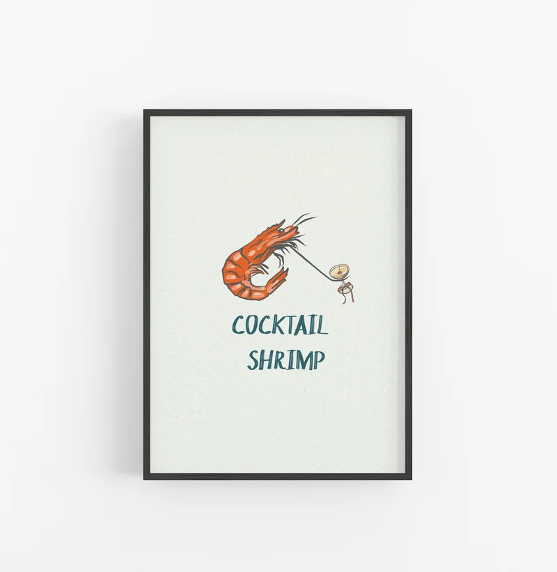 Cuadro Camaron Ilustracion Naranja Crema