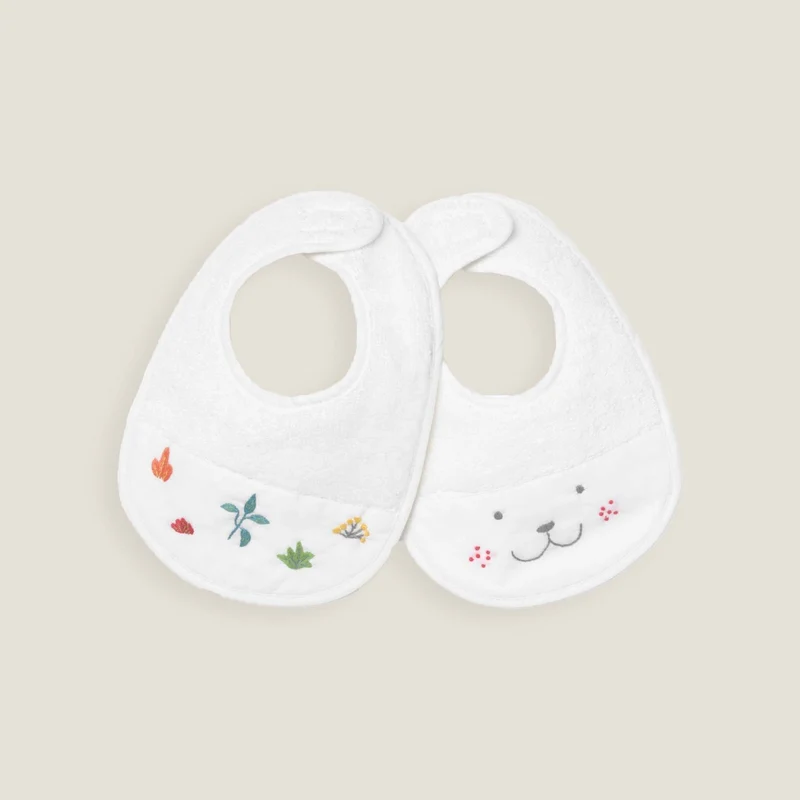 Set de 2 baberos algodón bordado Hojitas