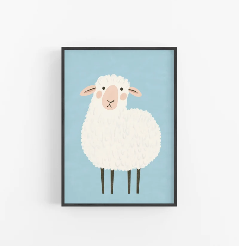 Cuadro Animado Oveja Blanco Azul