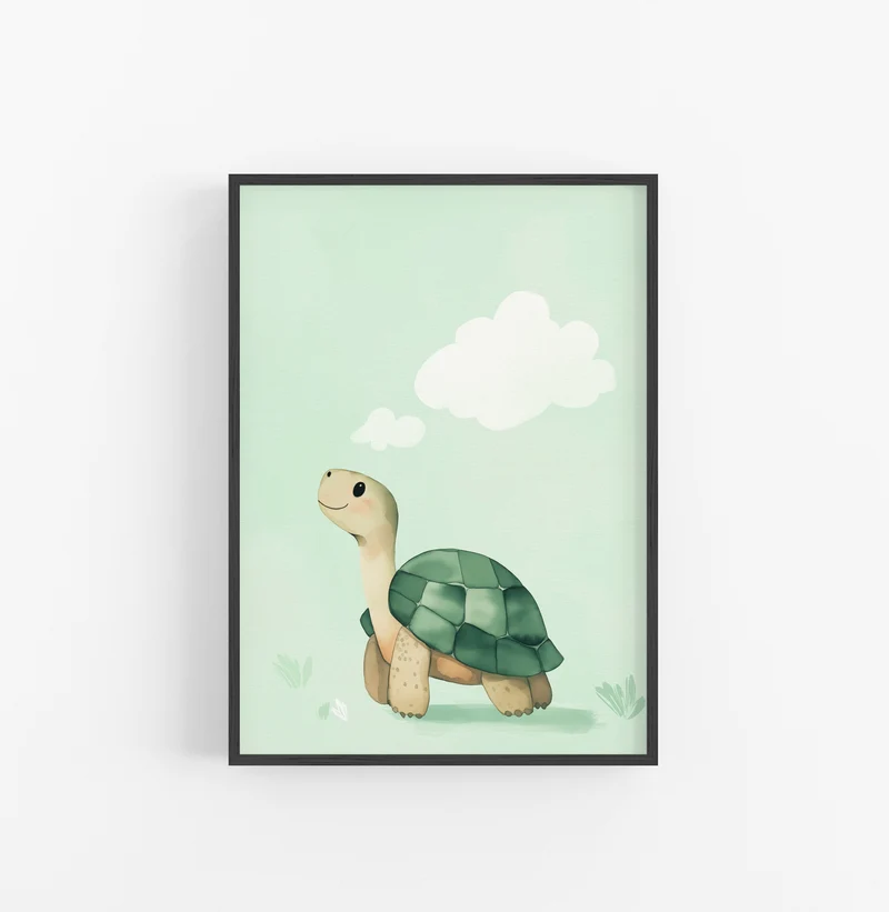 Cuadro Acuarela Tortuga Verde Crema Nube