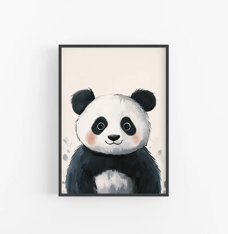 Cuadro Animal Ilustracion Panda Blanco Negro