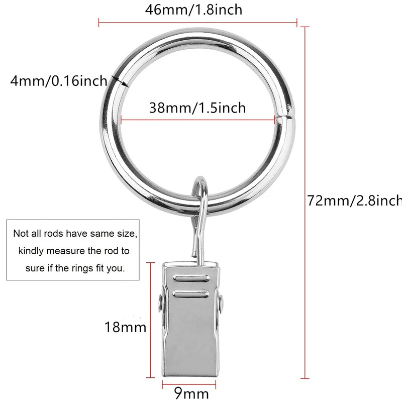 Anillos de Cortina, Ganchos Cortinas de Metal con Pinza, para Cocina baño Sala de Estar Anillas para Cortinas