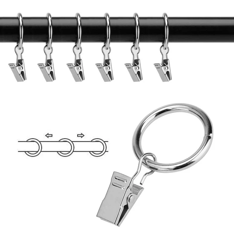 Anillos de Cortina, Ganchos Cortinas de Metal con Pinza, para Cocina baño Sala de Estar Anillas para Cortinas