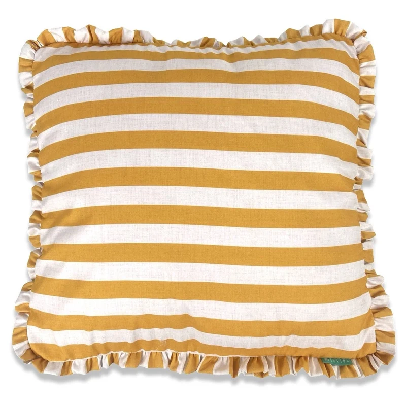 Funda Cojín con Platabanda y Volante a Rayas Amarillo