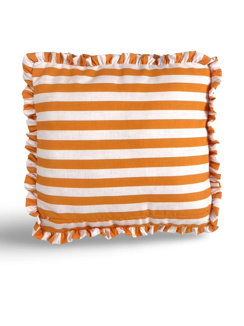Funda Cojín con Platabanda y Volante a Rayas Naranja