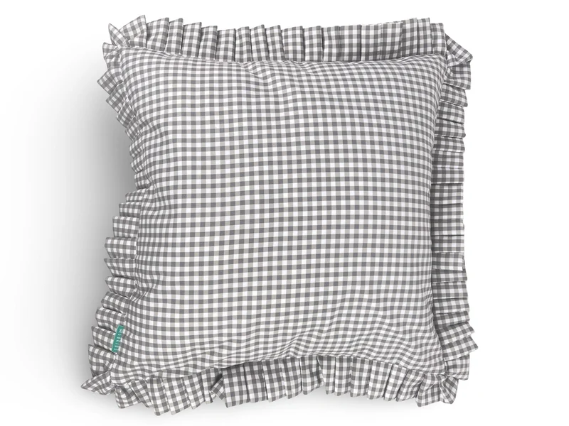 Funda Cojín con Volante a Tablas Vichy XS Gris