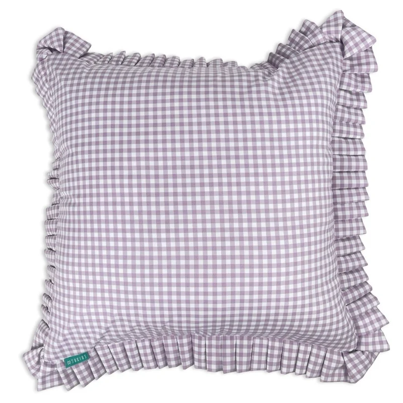 Funda Cojín con Volante a Tablas Vichy XS Malva