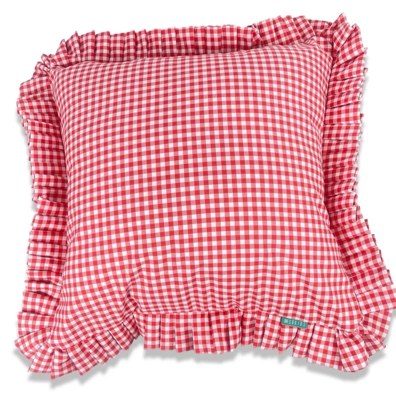 Funda Cojín con Volante a Tablas Vichy XS Rojo