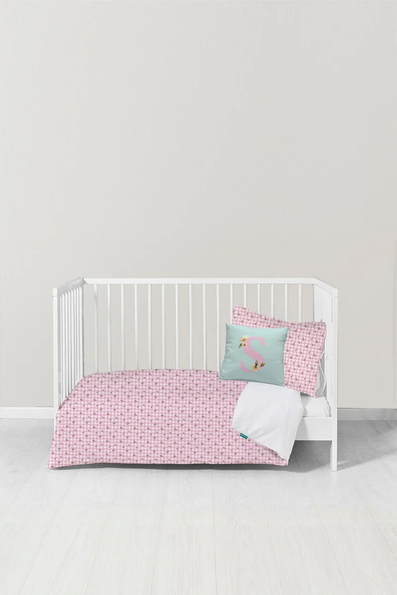 Funda nórdica Bebé Vichy flor Rosa