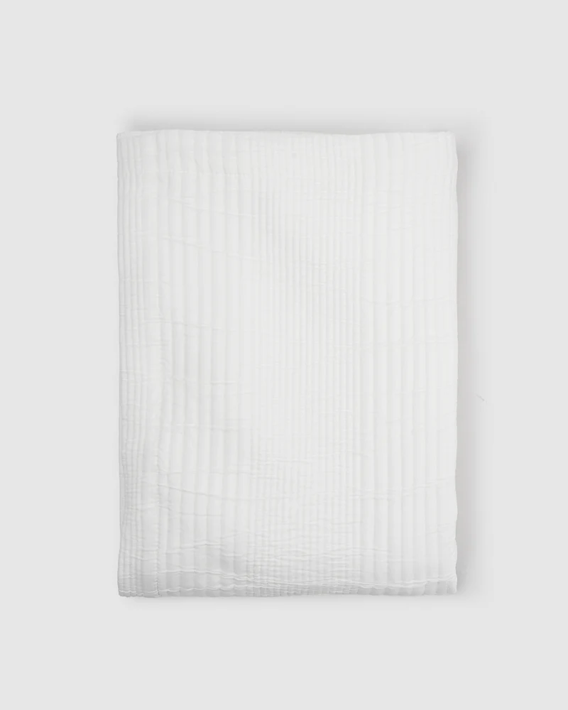 Colcha doble tela jacquard raya londres blanco
