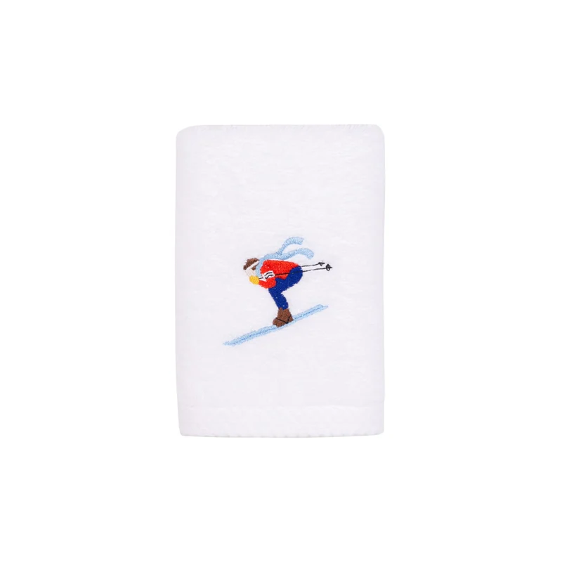 Toalhas de banho Luxus brancas, em algodão, com desportistas retro bordados