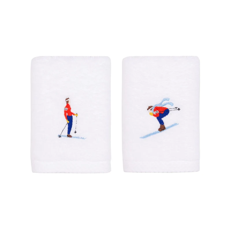 Toalhas de banho Luxus brancas, em algodão, com desportistas retro bordados