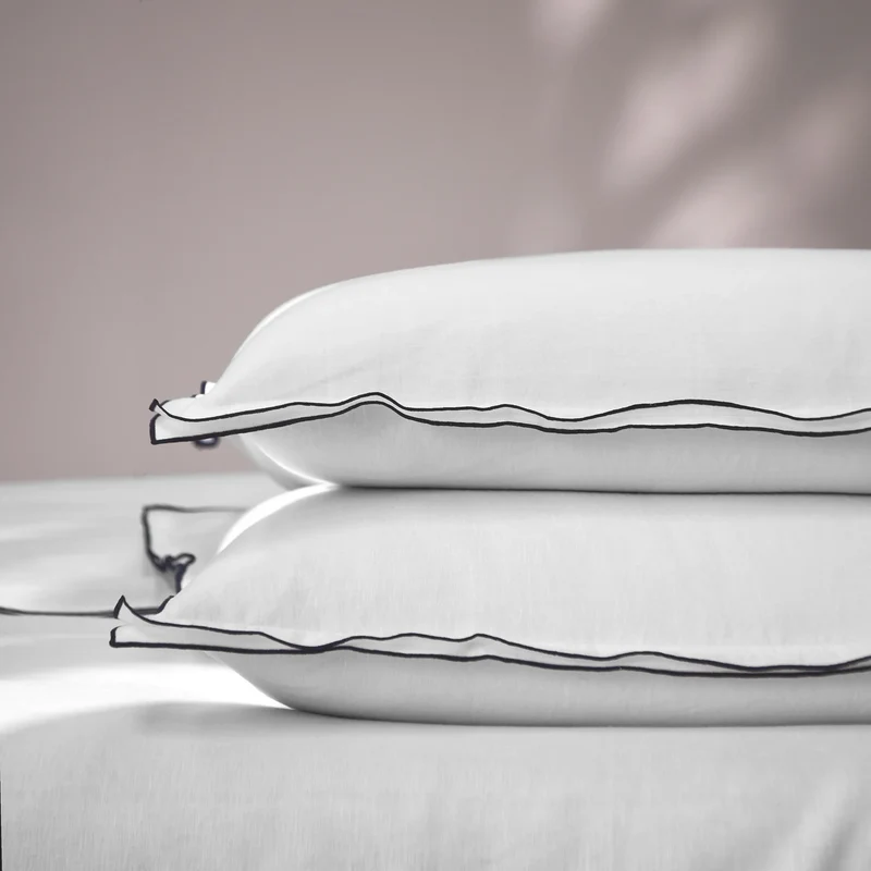 Lote de 2 fundas de almohada con bourdon en lino blanco óptico