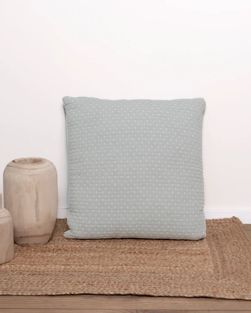 Cojín doble tela algodón jacquard Punto azul keike