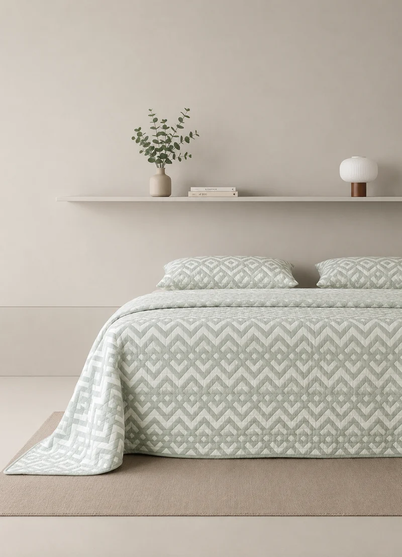Colcha Doble Tela Algodón Jacquard Nela Verde Seco