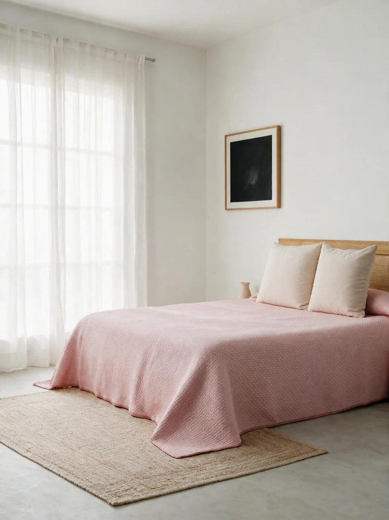 Colcha Doble Tela Algodón Jacquard Punto Rosa Keike