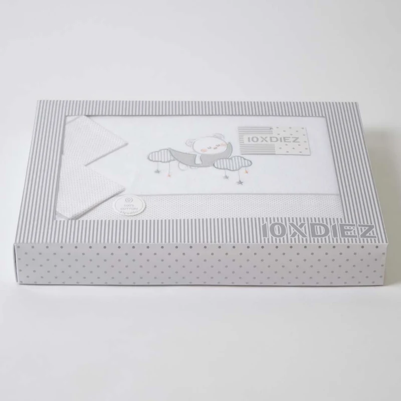 Juego de sábanas cuna franela oso luna 386 blanco/gris
