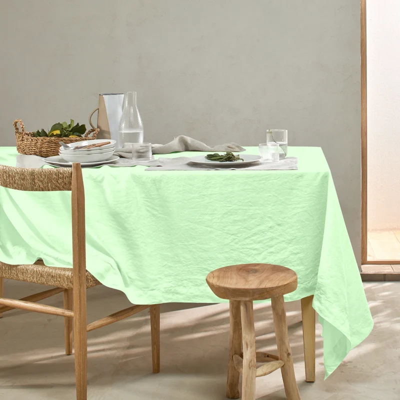 Mantel de mesa rectangular de lino lavado verde menta